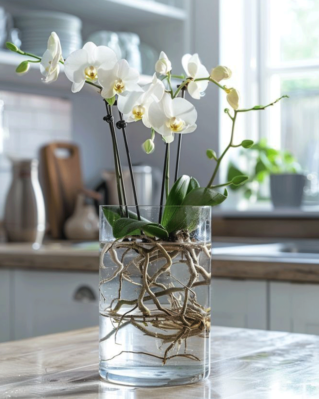 Orquídea branca na cozinha